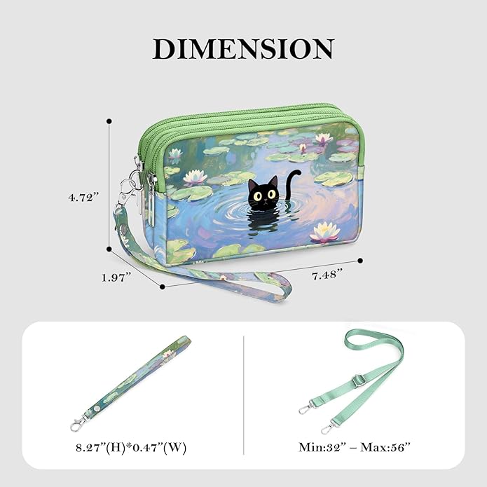 BIAOTIE Wristlet Purses for Women, Nylon Small Crossbody Bags with Adjustable Strap 3 Zipper Wristlet Wallet Phone Organizer