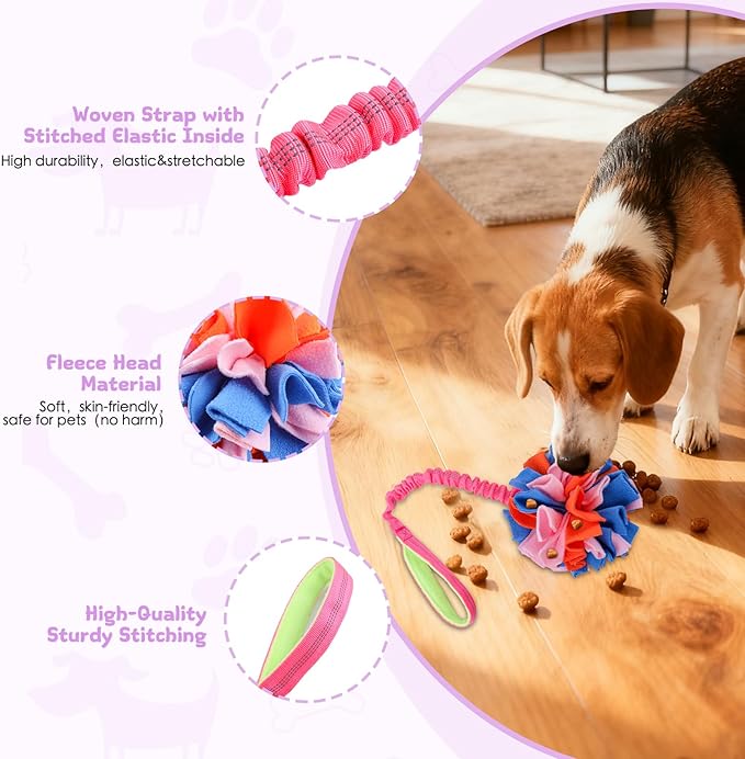 KrauzPet Snuffle Ball with Bungee Tug, Tug of War Rope Toys for Small Medium Dogs, Interactive Dog Toys Puppy Training Pull Toy for Exercise & Interactive Play Games (Purple)