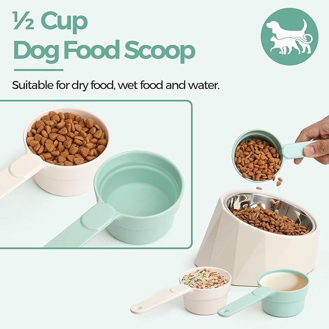 MSBC Measuring Dog Food Scoop - 1/2 Cup Scoop Measuring Cup for Dog Cat Ferret Rabbit Bird Food, Melamine Half Cup with Handle, Food-Grade 1/4 Pet Feed Scoop, Dishwasher Safe, Green