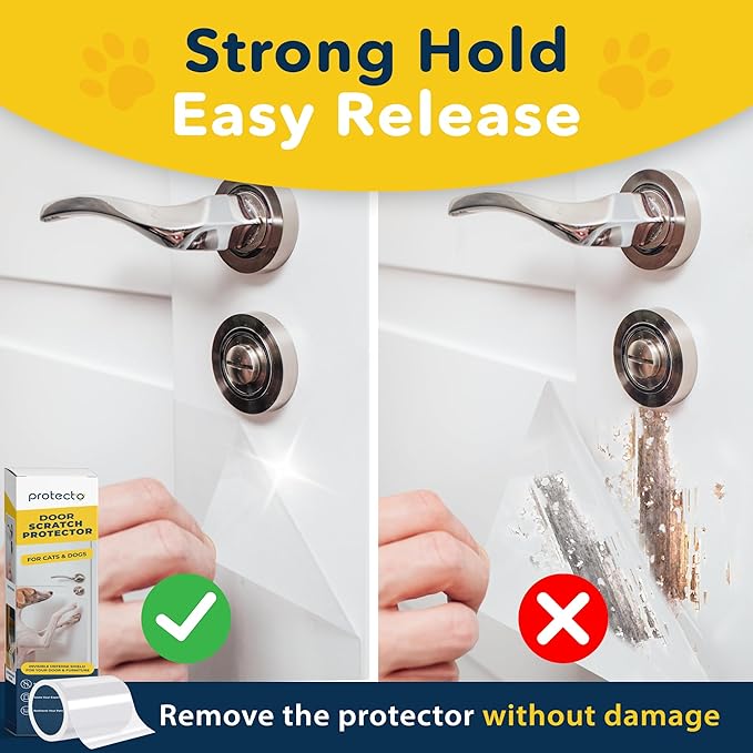 PROTECTO Cat & Dog Scratch Door Protector with Utility Knife - 60" x 8" Clear Wall Protector for Pet Scratching - Sticky and Self-Adhesive Deterrent Vinyl Surface - Easy Customization & Installation