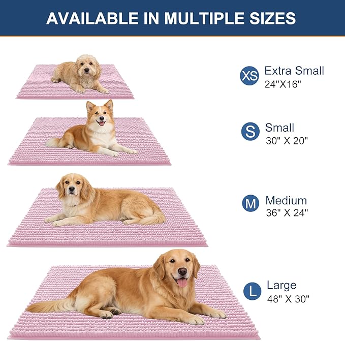 OLANLY Dog Door Mat for Muddy Paws 59x35, Ultra Absorbent Chenille Mud Doormat, Non-Slip Washable and Dirt Trapping Doormat for Indoor Entryway, Quick-Dry Indoor Pet Bed Mats for Dogs, Dusty Rose