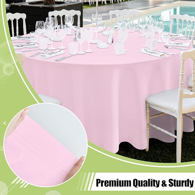Smiry Disposable Table Cloth 12 Pack, 84 Inch Round Waterproof Plastic Tablecloth, Decorative Rectangle Table Covers for Party, Birthday, Picnic, Pink