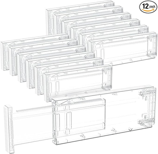Lifewit Clear Drawer Dividers Adjustable Clothes Drawer Organizers, Expandable Drawer Separators, 12 Pack, 4" High/11-17 Long