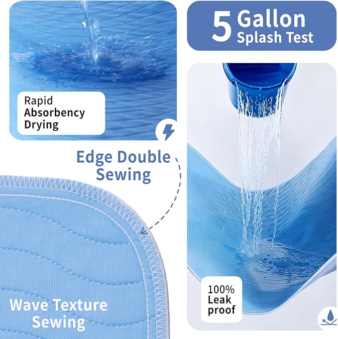 Accompagner Waterproof Reusable for Adults and Pets Washable Pee Pads for Dogs Changing Pad Large Dog Bed Size Adults Incontinence Bed Pads - Non-Slip Leak-Proof (Blue, 36"x54"(Pack of 4))
