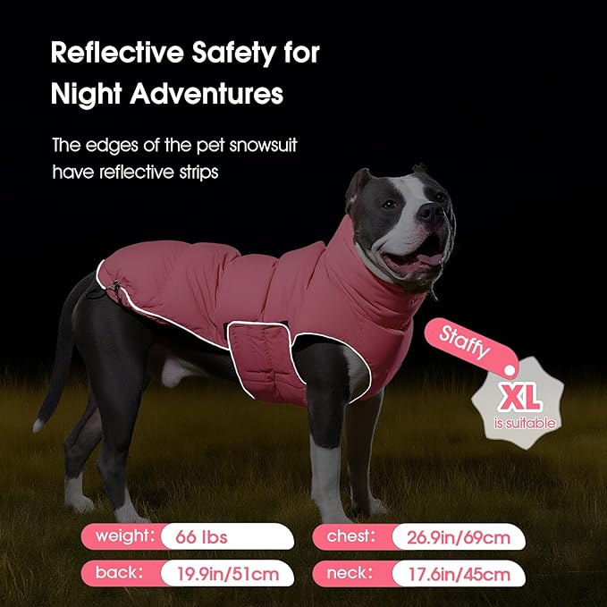 FUAMEY Dog Puffer Jacket for Large Dogs,Dog Cold Weather Coats Winter Dogs Down Jackets Waterproof Pet Snowsuits Warm Puppy Winter Vest Turtleneck Pets Adjustable Jackets Coats Pink XXXL