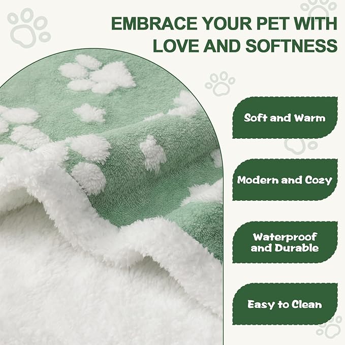 Yaning Waterproof Blanket for Dog Cat or Adult, Cute 3D Textured Paw Dog Blanket for Bed Couch Sofa, Soft Liquid Pee Proof Pet Furniture Protector, 50"x60", Green