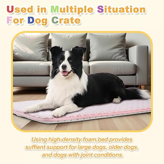 Dog Bed for Crate High Resilience Foam Crate Pad Mat for Medium Dogs Washable Anti-Slip,29" x 18", Pink