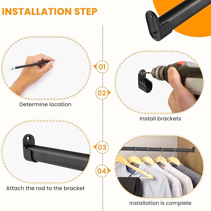 Oval Closet Rod for Hanging Clothes Adjustable Closet Rods 18 to 40 Inch Heavy Duty Black Poles Bar Closet Rod Expandable for Wardrobes Laundry RV