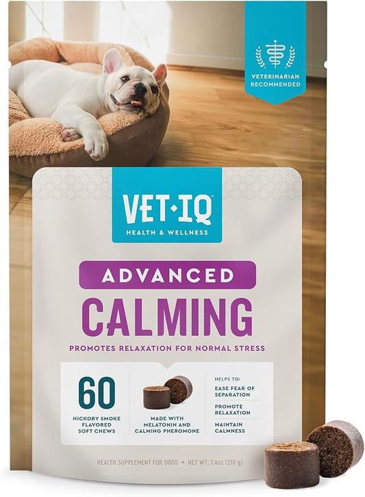 VetIQ Advanced Calming Support Supplement for Dogs, Dog Calming Chews - Anxiety Relief Treats Stress and Promote Relaxation, Made in The USA, 60 Count