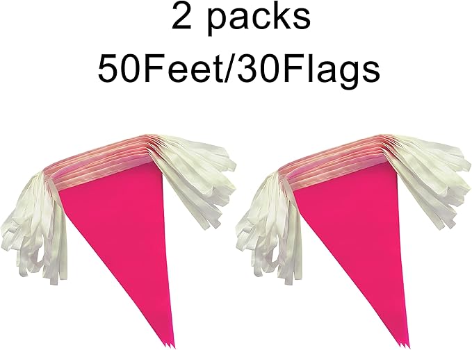 100 Feet Pink Pennant Banners Flags String Hanging Triangle Bunting Flags,Party Decorations for Grand Opening,Kids Birthday,Carnival,60 PCS