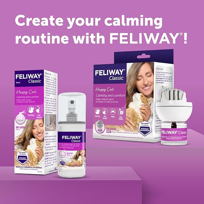 FELIWAY® Classic Cat Calming Spray, 60ml - Comforts Cats at Home and On the Go and Helps to Calm During Travel