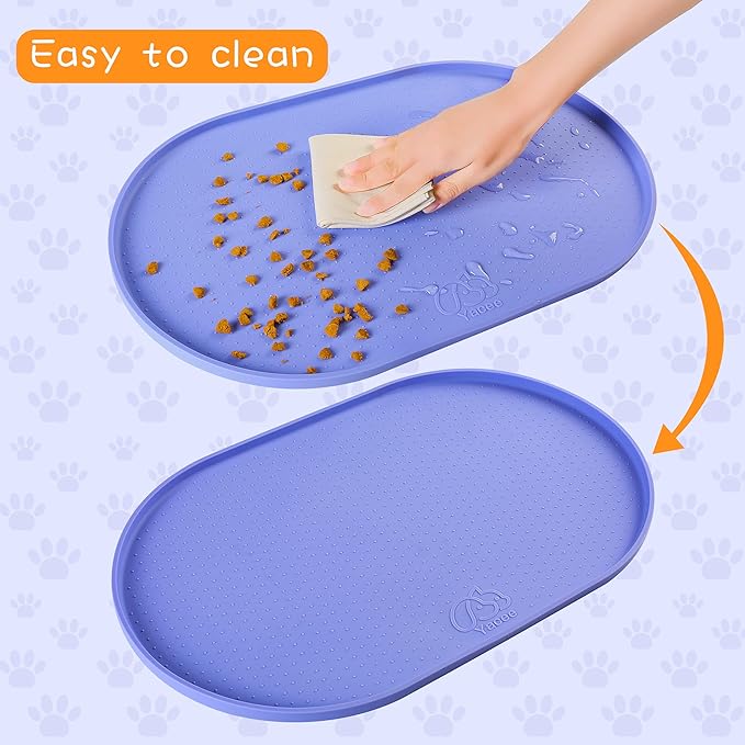 100% Waterproof 0.5" Raised Edge BPA Free Silicone Dog Food Mat, Pet Cat Feeding Mats Contain Spills Protects Floors, Placemats for Cats and Dogs Water Bowl Dishwasher. (Small, Purple)
