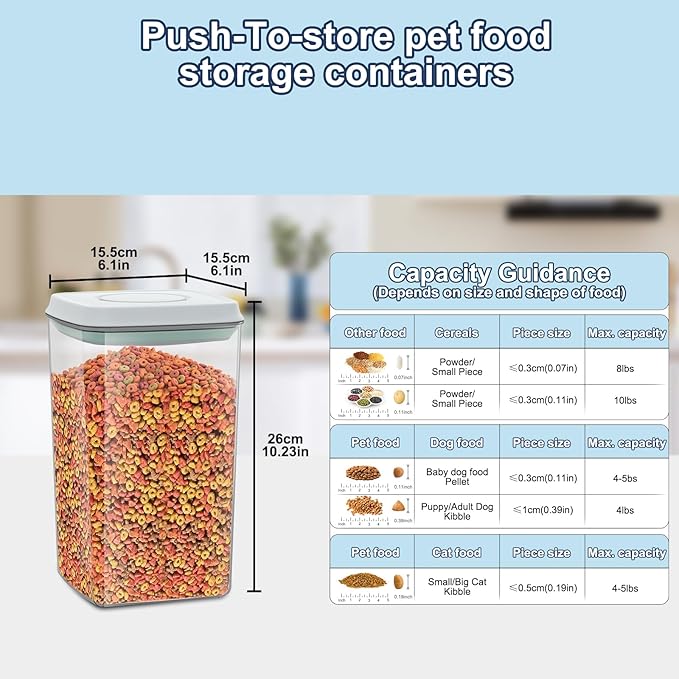 LEAWALK 4.2Qt Airtight Dog Cat Food Storage Container and Dog Treat Containers BPA-Free, PET Clear Stackable Pet Storage Bin, 1 Cup Scoop, 1 Sponge cleaning brush, Pop Top, With handle -1Pack