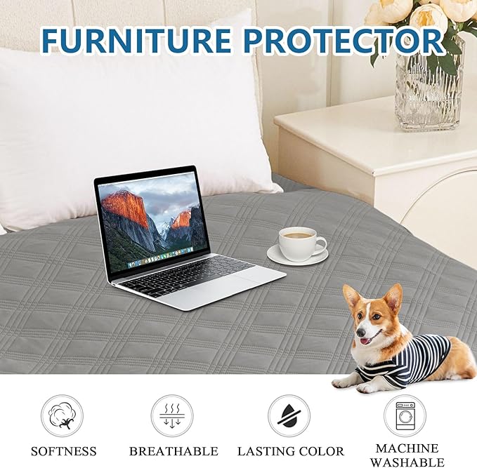 hyha Waterproof Dog Blanket, Reversible Pet Bed Blanket, Soft Sofa Couch Cover for Dogs Washable, Waterproof Pet Couch Covers for Sofa Puppy Cats Furniture Protector(68"x82", Grey/Light Grey)