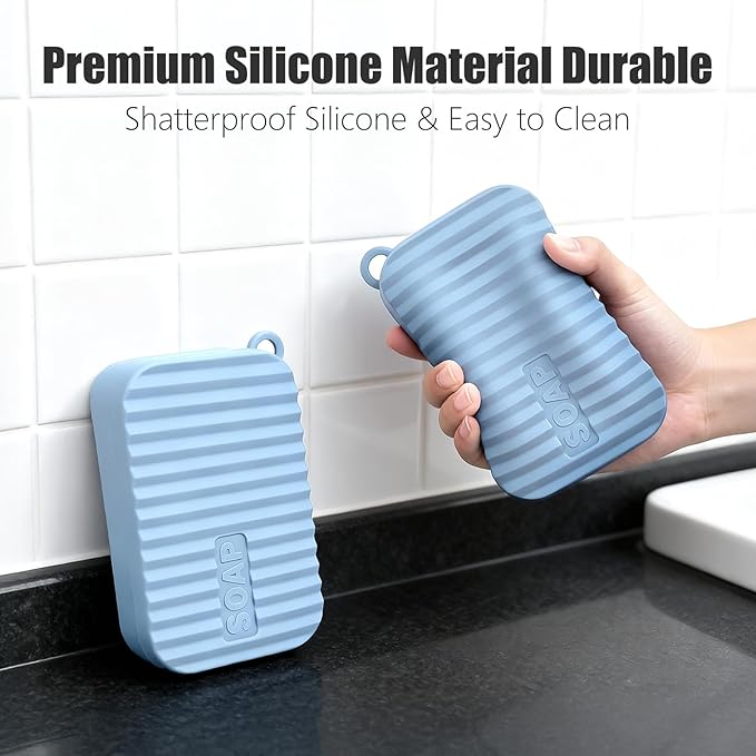 Oversized Silicone Soap Holder for Two Bars of Soap with lid – Leak Proo, Large Capacity, Durable, Impact-Resistant, Stain-Resistant, Fit Shampoo and Conditioner Bar Set (Light Blue)