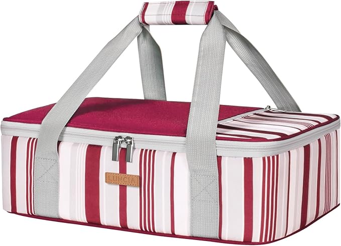 LUNCIA Insulated Casserole Carrier for Hot or Cold Food, Lasagna Lugger Tote for Potluck Parties/Picnic/Cookouts, Fits 9"×13" Baking Dish, Red