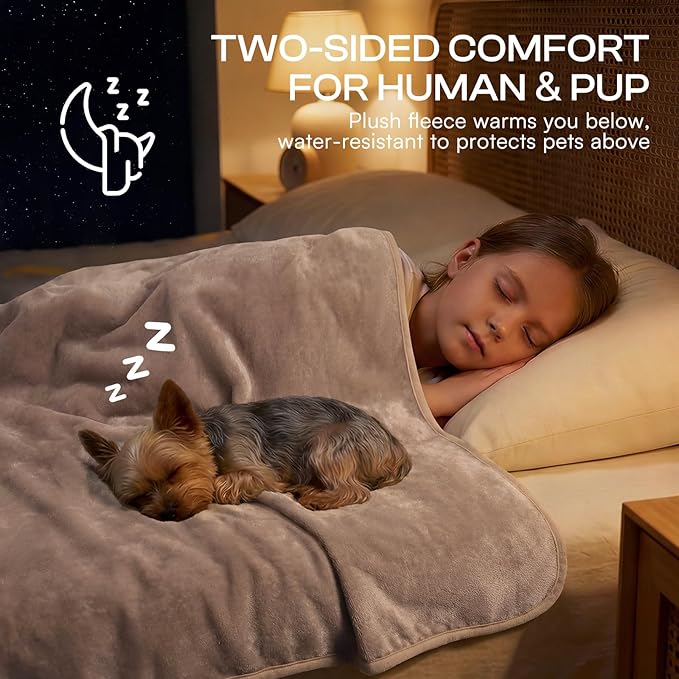Luciphia Waterproof Blanket for Dog Washable Reversible Sherpa Fleece Throw Blanket for Bed Couch Soft Liquid Pee Proof Furniture Cover Protector for Small Medium Large Pet Cat Khaki 40" x 28"