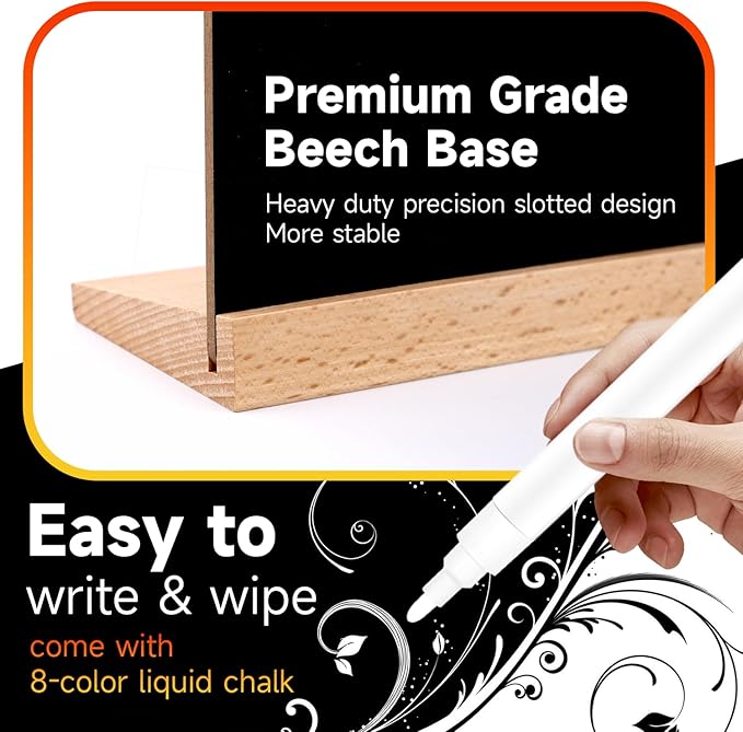 Tabletop Chalkboard with Wood Stand - 1 Pack, 8 x 12 Inch Double Sided Blackboard Food Signs Menu Message Boards for Coffee Bar, Lemonade Stand, Party Decoration - Slant Back