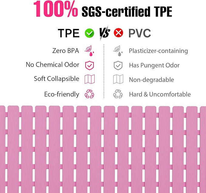 Shower Mat Non-Slip Bath Mat for Tub and Shower Stall,236 Suction Cups with Drain Holes, Quick Dry Machine Washable, Extra Grip for Stand Up Showers, Bathroom Essentials 24x24 Inch (Pink)