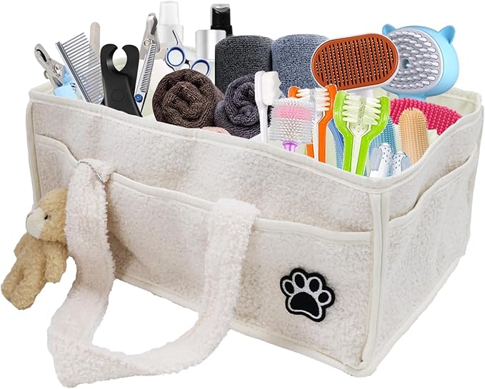 Pet Grooming Tote Bag,Large Capacity Dog Grooming Supplies Organizer Bag with Sturdy Handles,Multiple Compartments Dog Travel Ba g,Portable Pet Tote Organizer for Dog&Cat Trimmer,Clipper,Combo,Brush