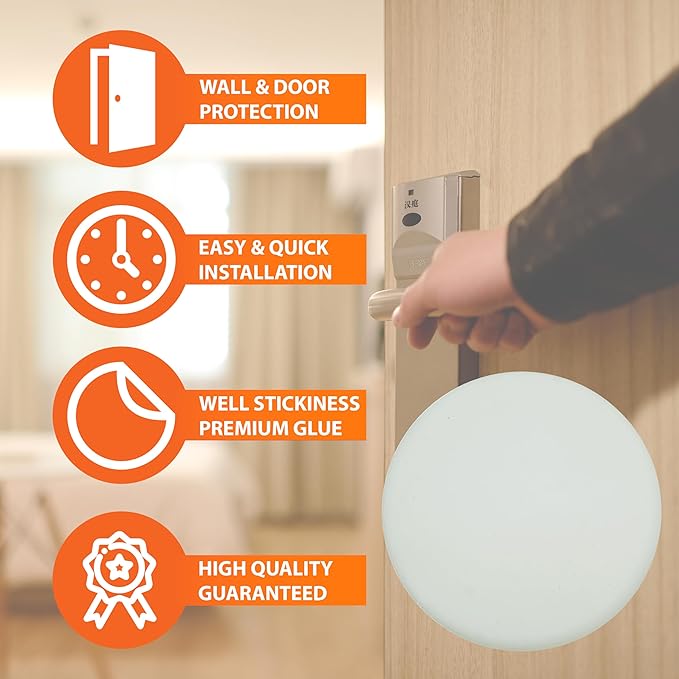 Premium Quality 12 Pcs Door Bumper Self Adhesive Sticker Strong Stickiness Wall Protector Guard Door Knob Stopper 1.6 Inches Rubber Round White Silicone Door Handle Bumper Set