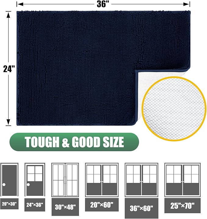 IM HOME Chenille Absorbent Outdoor Doormat 60" x 36", Washable Muddy Door Mats for Dog Non Slip Indoor Doormat Dog Mat for Muddy Paw Front Inside Doormats for Entryway Navy Blue