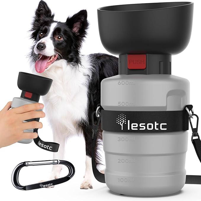 lesotc Dog Water Bottle, Portable Water Dispenser with Bowl, Leak Proof Pet Travel Squeeze Bottle for On The Go, Puppy Essentials Dog Stuff Accessories for Walking, Hiking, Camping