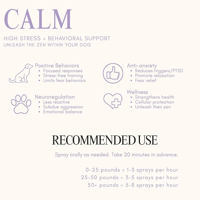 Calm Spray Supplement for Dogs - Nervous System Support, Anxiety Relief, Behavior Training - Vitamin B1, NAC, GABA, Curcumin