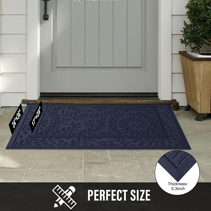 Front Door Mat, Absorbent Dirt Trapping Welcome Door Mat Indoor Outdoor, Non Slip Entry Mat, Indoor Outdoor Door Mats, Fade Resistant, Low Profile Doormat for Entryway, 36×24, Blue