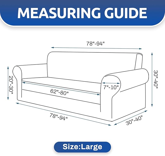 KEKUOU Stretch Sofa Cover Slipcover ，Couch Covers for 3 Cushion Couch Sofa pet Friendly (78"-94") Furniture Protector Sofa with Elastic Bottom for Kids,Dog, Jacquard Small Checked(Large,Navy Blue)