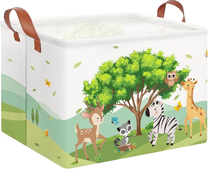 CLOCOR Rectangular Storage Basket Empty,Gift Basket,Waterproof Storage Bin with Handles,Room Decor(Woodland Animal)