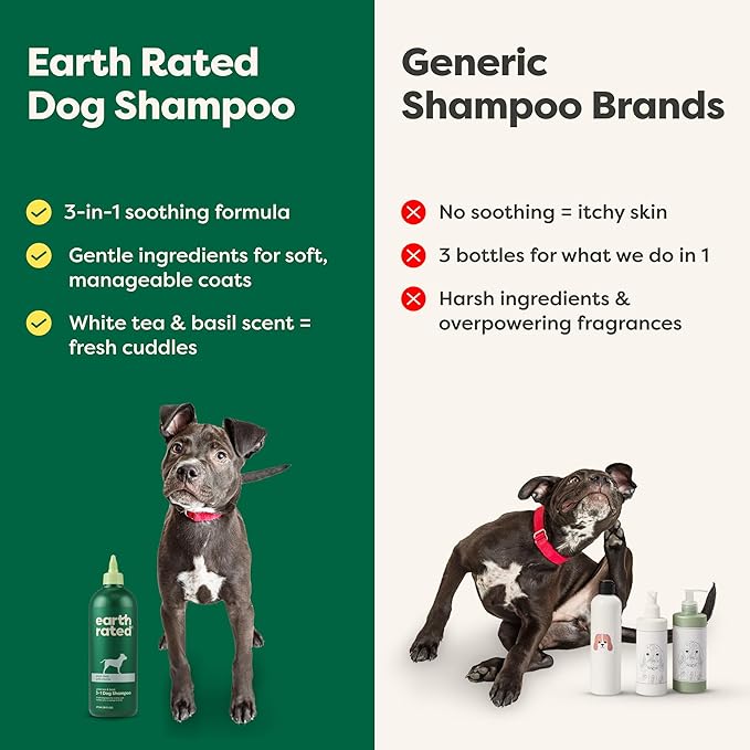Earth Rated 3-in-1 Soothing Dog Shampoo and Conditioner, Deodorizing Oatmeal Shampoos for Dogs and Puppies, Great for Smelly Pets, White Tea and Basil Scent, 16 oz
