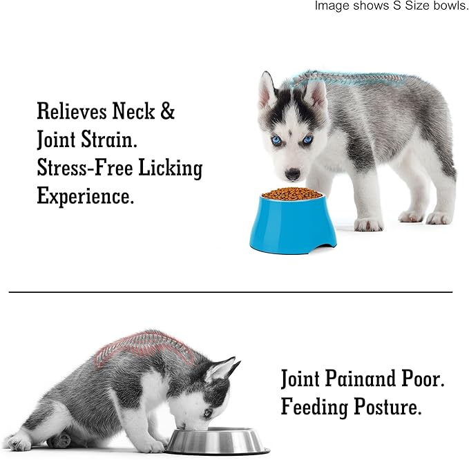 Dog Bowls,Cone Friendly Non Slip Single Dog Bowl with Stainless Steel Inner, Raised Bowls for Small and Medium Dogs Spaniel Dogs Long Ear, High Capacity, L/3 Cups Blue