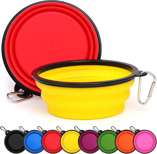 2 Pack Dog Bowl Pet Collapsible Bowls with Clasp Puppy Travel Bowl Portable Cats Water Food Dish for Walking Parking Outdoors Traveling