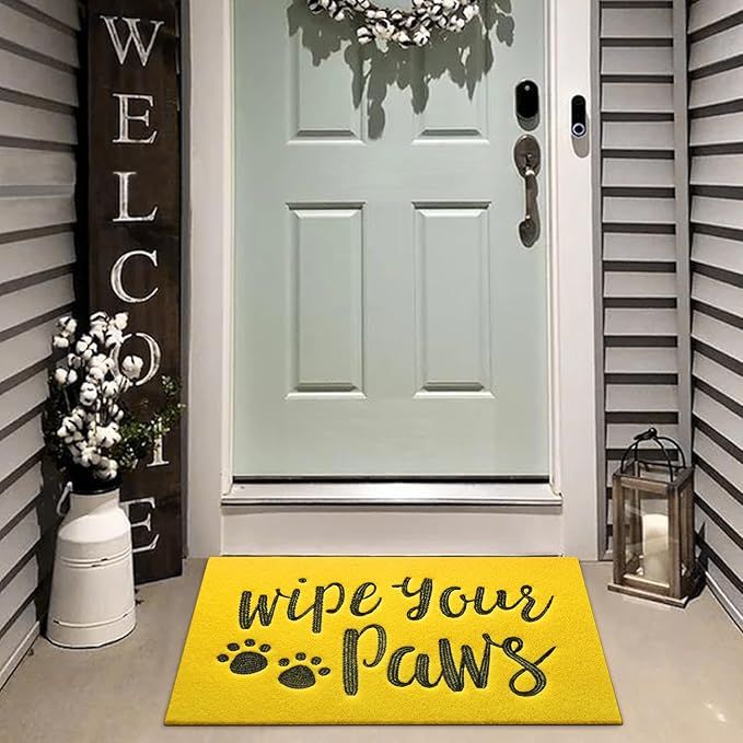 AAZZKANG Yellow Door Mat Outdoor Non Slip Funny Wipe Your Paws Doormat Large 36"x24" Ultra Absorb Mud Easy to Clean Dog Doormat for Front Door,Entry,Indoor