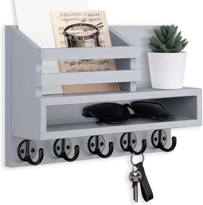 Lucundm Key and Mail Holder Wall Mount, Key Hanger with Long Storage Box and Key Hooks for Coat, Dog Leash, Home Decor Rack, House Accessories, Entry Way Organizer
