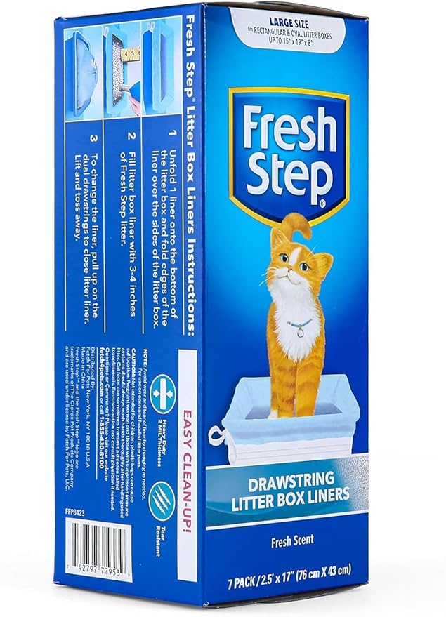 Fresh Step Drawstring Cat Litter Box Liners, Scented Heavy Duty Kitty Litter Bags for Large Oval or Rectangle Pans, Helps Contain Odor and Mess, Easy Lift Out Cleanup, 30 x 17 in, 7 Count - 36 Pack