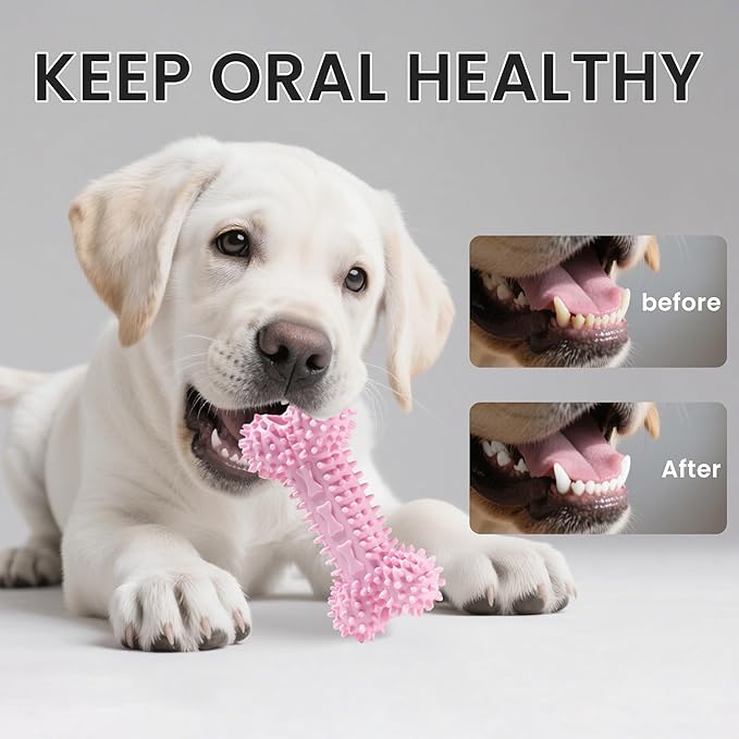 Puppy Toys, Puppy Teething Toys, 9 Pack Soft Durable Rubber Interactive Pink Puppy Chew Toys for Teething to Soothe Gums and Keep Busy, Cute Puppy Essentials (Pink)