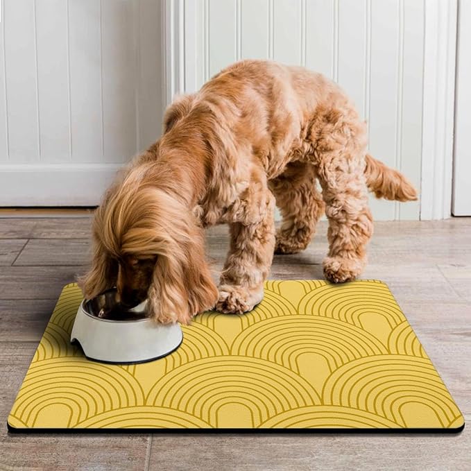 Dog Food Mats for Floors Absorbent, Pet Cat Food Mat - Quick Dry Dog Bowl Mats for Food and Water, Eco-Friendly Boho Pet Supplies