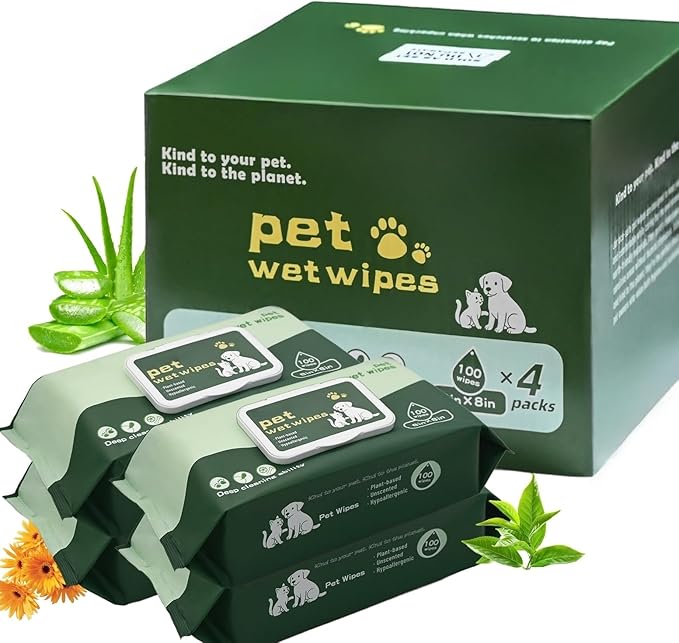400 Pack Dog Wipes for Paws and Butt Unscented Hypoallergenic Pet Grooming Wipes Gentle Earth-Friendly Cleaning Wipes for Puppies, Kittens & Senior Pets Deodorizing Waterless Bathing Wipes