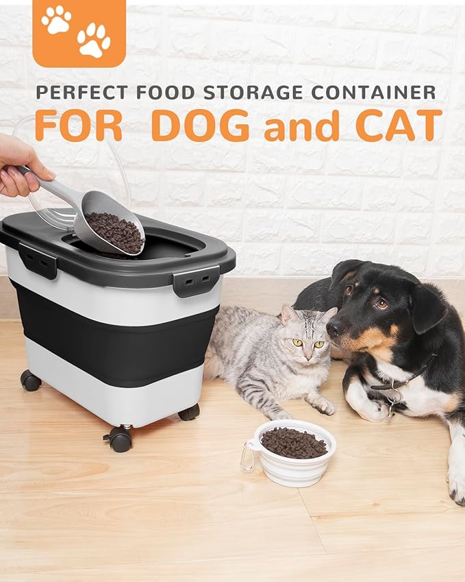 DDMOMMY 20-23 Lbs Dog Food Storage Container - Collapsible Dog Food Container with Attachable Casters and Scoop,Small Container, Pet Food Storage Containers to Keep Dry Food Fresh,Easy to Move