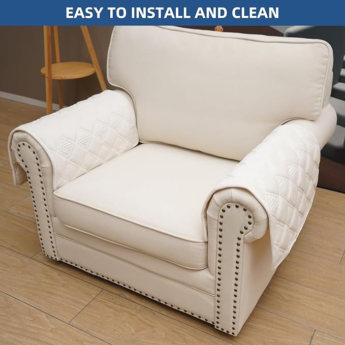 Eismodra Chair Arm Covers,Couch Arm Cover for Sofa Recliner Armchair Cats Dogs,Non Slip Armrest Arm Rest Slipcover Reclining Furniture Protectors (White, Set of 2)