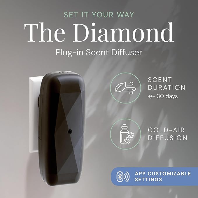 Air Esscentials The Diamond Smart Scent Air Machine for Home, Bluetooth App-Controlled, Covers up to 500 sq. ft, 100mL Waterless Fragrance Oil Diffuser with Cold Air Aromatherapy, Black