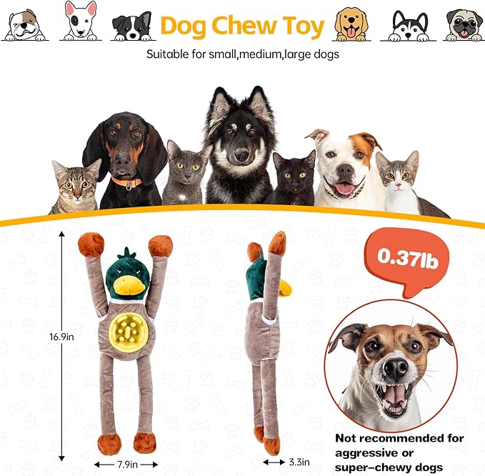 Stankeloko Squeaky Dog Toys, Interactive Plush Duck Chew Toy for Pets - Safe & Durable,Slow Feeder Dog Bowl,Ideal for Puppies & Small to Medium Dogs