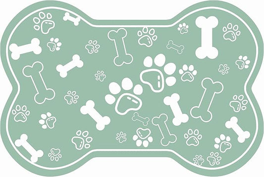 Dog Cat Mat for Food and Water,Rapid Absorbent Pet Feeding Mat, Bone Shaped Dog Placemat Bowl Mat with Rubber Backing,No Stains Pet Food Mats Indoor, Pet Accessories Supplies,Green 23"×36"