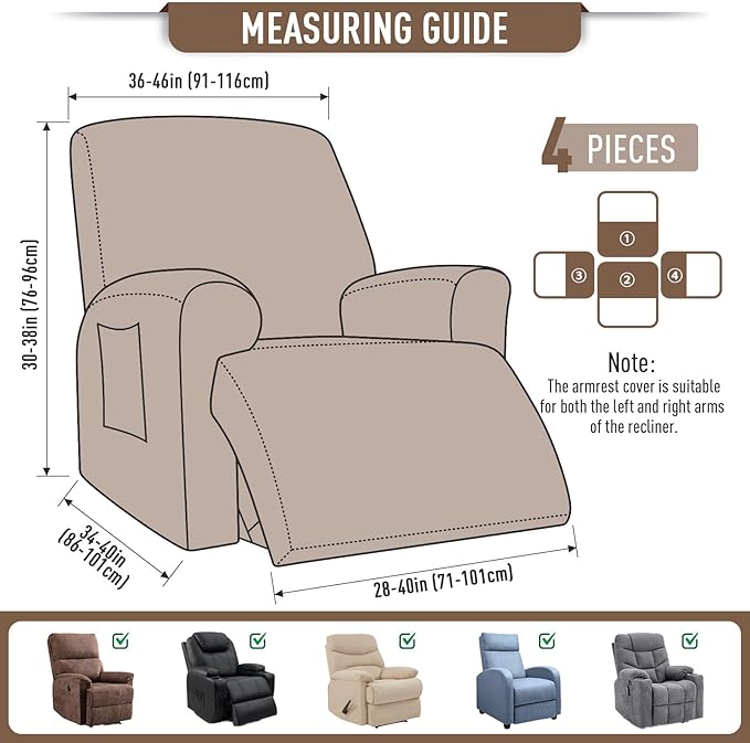 TAOCOCO Oversized Recliner Chair Covers, 1 Seater Streach Recliner Covers Soft Couch Protector Furniture Protector Covers with Elastic Chair Cover Jacquard Pattern (Khaki)