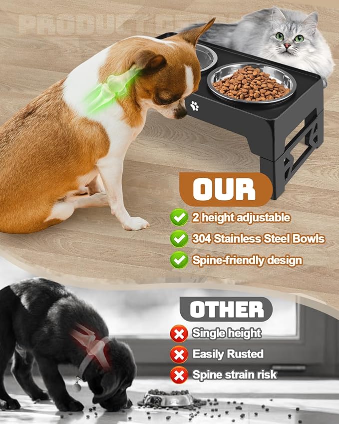Jovrun Elevated Dog Bowls for Small Medium Large Size Dogs, Non-Slip Dog Feeder with 2 Food Water Bowls, 2-5 Heights Adjustable Raised Bowls Stand