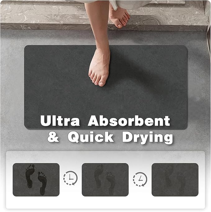Bath Mat, Bathroom Rugs Non Slip Washable Thin Absorbent Quick Dry Bath Mat Fits Under Door Bathroom Floor Mat Perfect for Bath, Shower, or Sink 24"x60" Dark Grey