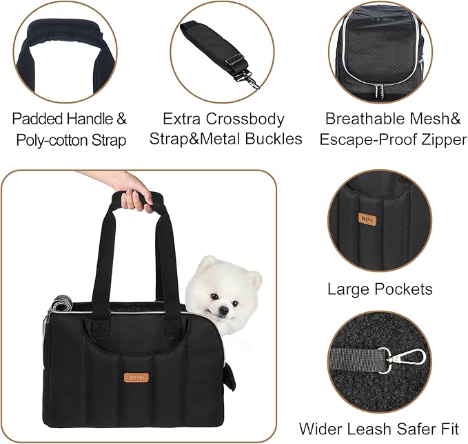Dog Purse Carrier for Small Dogs Cats Rabbits Up to 12lbs, Lightweight Pet Sling Carriers with Crossbody Strap, Portable Puppy Soft Sided Tote Bag Carrier for Vet,Hiking,Travel Black