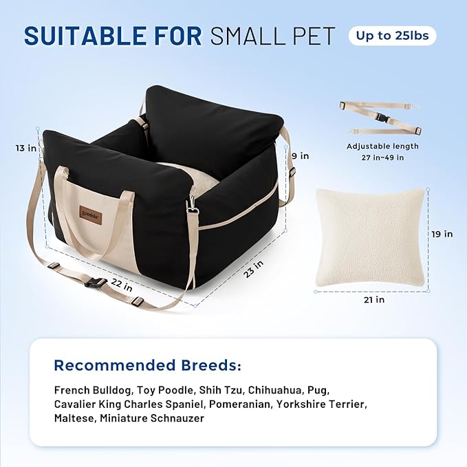 ZOMISIA Dog Car Seat for Small Dogs - Waterproof Pet Booster Seat for Car with Clip-On Safety Leash, Soft Travel Carrier for Puppy up to 25 lbs, Memory Foam Filling and 2 Adjustable Buckles, Beige